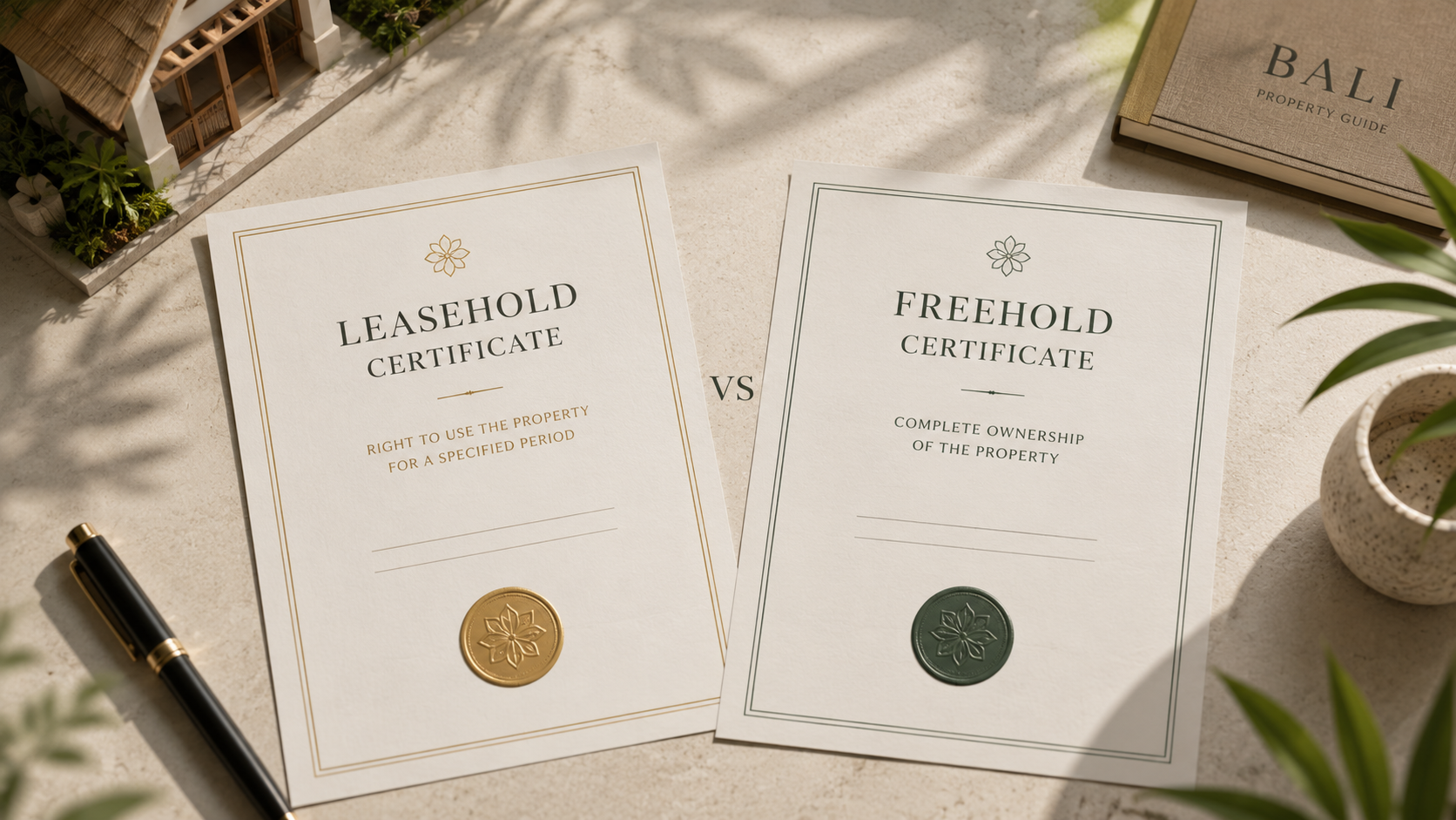 Leasehold and freehold certificates side by side